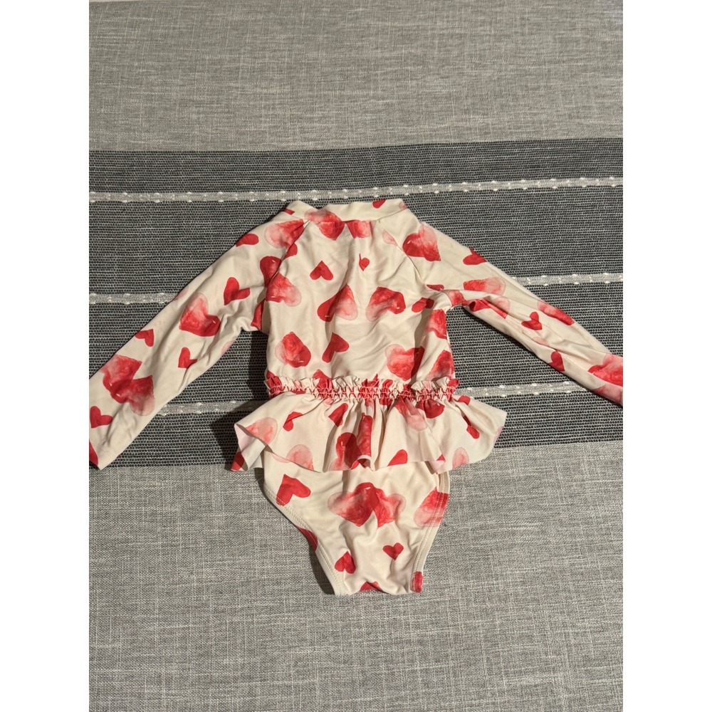 Jessica Simpson Baby Girls 12M Rash‎ Guard Swimsuit Ruffle Hearts Long Sleeve